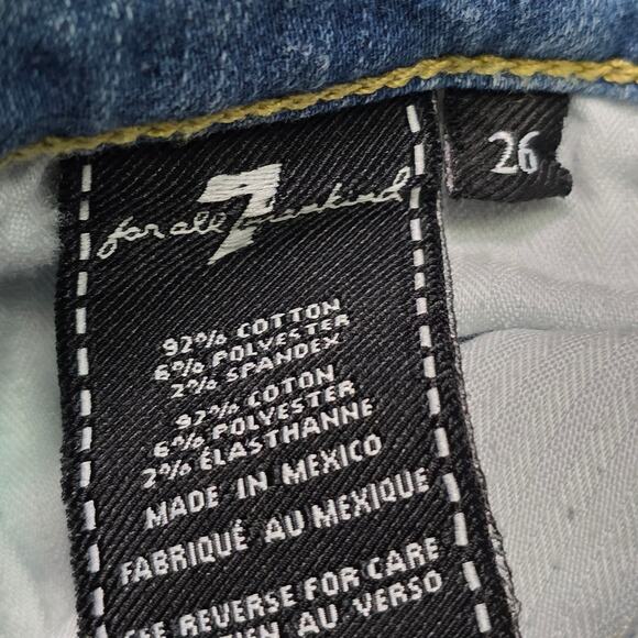 7 For All Mankind Jeans Women 26 Blue Distressed Raw Hem Skinny - Picture 3 of 6